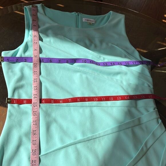 Calvin Klein Powder Baby Blue Scoop Neck Sleeveless Ruched Midi Dress Size 14 - Picture 12 of 12